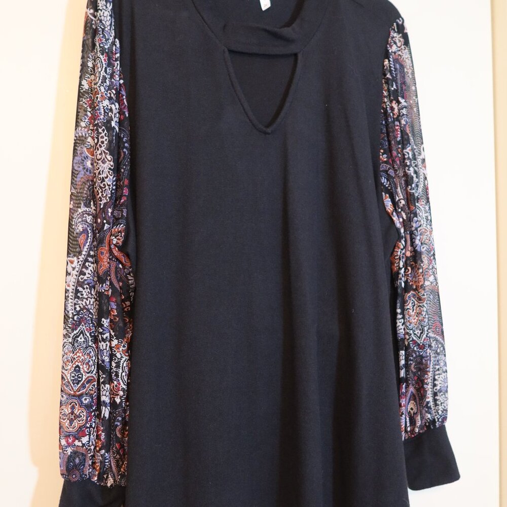 Maurices Black Sweater with Pattern Sleeves